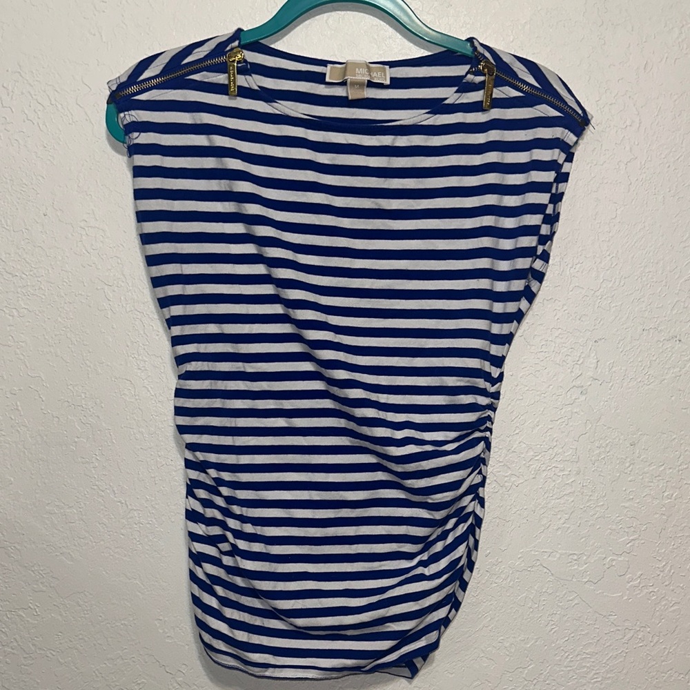 Michael Kors Navy and White Striped Muscle Tee